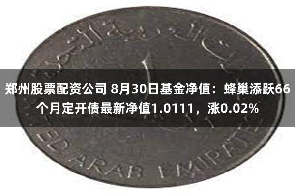 郑州股票配资公司 8月30日基金净值：蜂巢添跃66个月定开债最新净值1.0111，涨0.02%