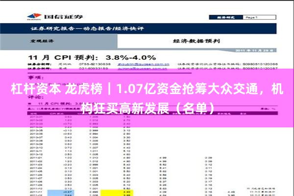 杠杆资本 龙虎榜｜1.07亿资金抢筹大众交通，机构狂买高新发展（名单）